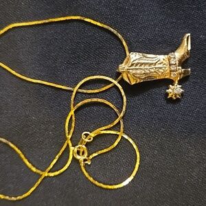 Goldplated Cowgirl Boot Necklace With Rhinestones